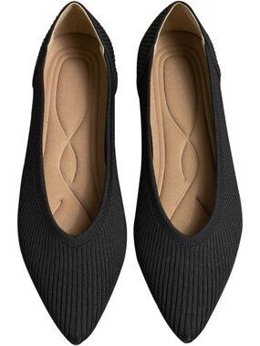 Women's Black Pointed Toe Knit Ballet Comfortable Dressy Slip On Flats Shoes